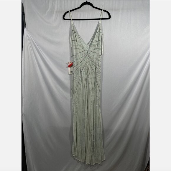 NWT $498 Mac Duggal [ 4 ]‎ Beaded Sleeveless Faux Wrap Gown in Mint #Q715 - Picture 12 of 14